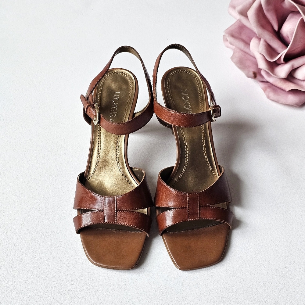 Nickels Soft Brown Leather Strappy Heeled Sandals Ankle Strap Size 7.5M - Picture 2 of 11